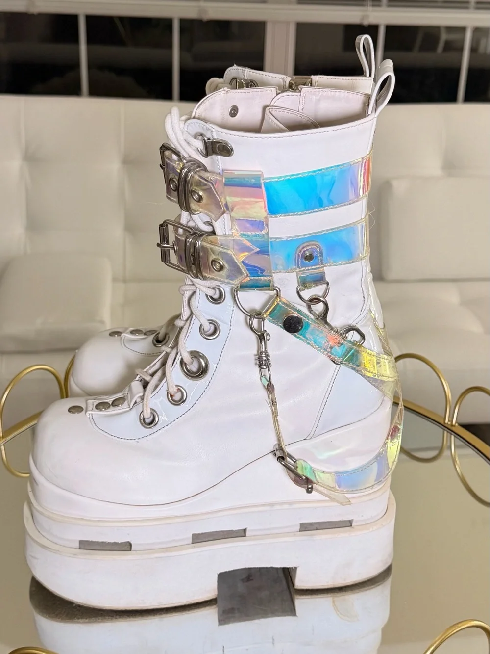Cash Sold 📣 Women's Demonia Eternal 115 Triple Tiered Mid Calf Boot Size 7